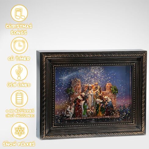 Nativity Christmas Snow Globes, Nativity Scene Indoor Christmas Snow Globe Lantern Decorations, Musical Snow Globe with 6-Hours Timer, Glitter Large Snow Globe - USB & Battery Operated in Saudi Arabia