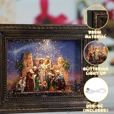 Nativity Christmas Snow Globes, Nativity Scene Indoor Christmas Snow Globe Lantern Decorations, Musical Snow Globe with 6-Hours Timer, Glitter Large Snow Globe - USB & Battery Operated in Saudi Arabia