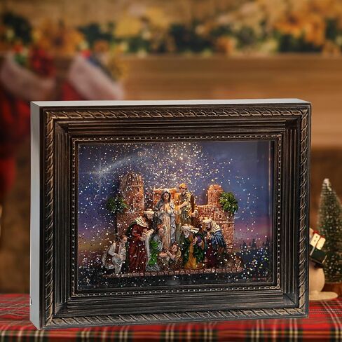 Nativity Christmas Snow Globes, Nativity Scene Indoor Christmas Snow Globe Lantern Decorations, Musical Snow Globe with 6-Hours Timer, Glitter Large Snow Globe - USB & Battery Operated in Saudi Arabia