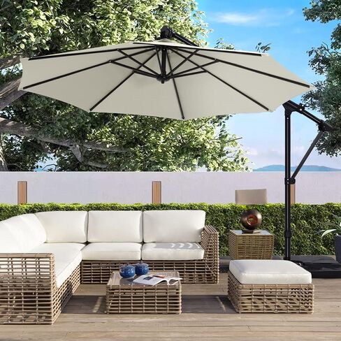 ABCCANOPY 10FT مظلة ناتئ إزاحة مظلات الفناء، مظلة فناء معلقة مع قاعدة متقاطعة وكرنك، مظلة خارجية للحديقة، سطح السفينة، حمام السباحة، ساحة (رمادي داكن) in Kuwait