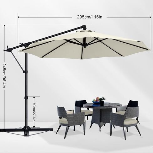 ABCCANOPY 10FT مظلة ناتئ إزاحة مظلات الفناء، مظلة فناء معلقة مع قاعدة متقاطعة وكرنك، مظلة خارجية للحديقة، سطح السفينة، حمام السباحة، ساحة (رمادي داكن) in Kuwait