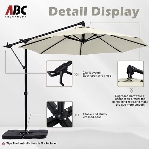 ABCCANOPY 10FT مظلة ناتئ إزاحة مظلات الفناء، مظلة فناء معلقة مع قاعدة متقاطعة وكرنك، مظلة خارجية للحديقة، سطح السفينة، حمام السباحة، ساحة (رمادي داكن) in Kuwait