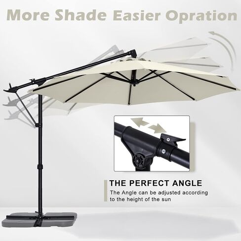 ABCCANOPY 10FT مظلة ناتئ إزاحة مظلات الفناء، مظلة فناء معلقة مع قاعدة متقاطعة وكرنك، مظلة خارجية للحديقة، سطح السفينة، حمام السباحة، ساحة (رمادي داكن) in Kuwait