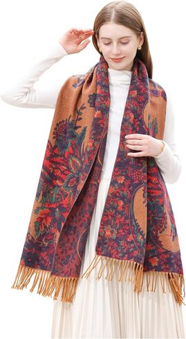 Wander Agio Warm Fashion Scarf Long Shawl Blanket Winter Wraps Scarves for Women Cashmere Jacquard Vintage Paisley Pattern in Kuwait