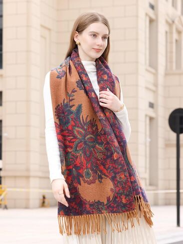 Wander Agio Warm Fashion Scarf Long Shawl Blanket Winter Wraps Scarves for Women Cashmere Jacquard Vintage Paisley Pattern in Kuwait
