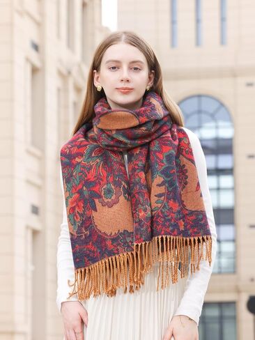 Wander Agio Warm Fashion Scarf Long Shawl Blanket Winter Wraps Scarves for Women Cashmere Jacquard Vintage Paisley Pattern in Kuwait