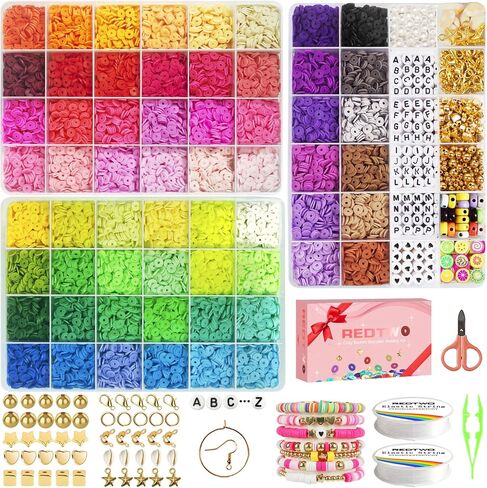 Redtwo 15000 Pcs Clay Beads Bracelet Making Kit, 3 Boxes 72 Colors Friendship Bracelet Kit Flat Polymer Heishi Beads for Jewelry Making, Crafts Gift for Girls Ages 6-12 in Kuwait