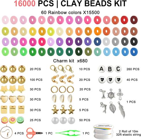 Redtwo 15000 Pcs Clay Beads Bracelet Making Kit, 3 Boxes 72 Colors Friendship Bracelet Kit Flat Polymer Heishi Beads for Jewelry Making, Crafts Gift for Girls Ages 6-12 in Kuwait