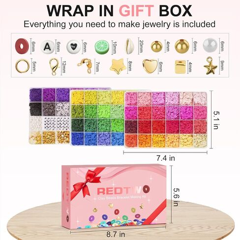 Redtwo 15000 Pcs Clay Beads Bracelet Making Kit, 3 Boxes 72 Colors Friendship Bracelet Kit Flat Polymer Heishi Beads for Jewelry Making, Crafts Gift for Girls Ages 6-12 in Kuwait