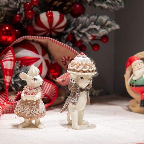 Braxio Gingerbread Christmas Mouse Collectible Figurine - Christmas Tabletop Decorations Set of 2 Christmas Figurine in Saudi Arabia