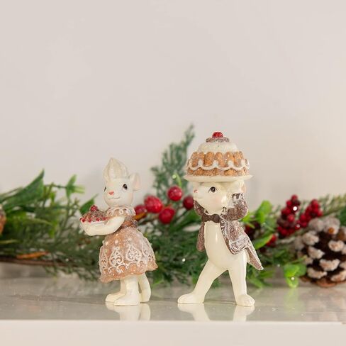 Braxio Gingerbread Christmas Mouse Collectible Figurine - Christmas Tabletop Decorations Set of 2 Christmas Figurine in Saudi Arabia