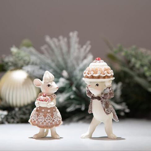 Braxio Gingerbread Christmas Mouse Collectible Figurine - Christmas Tabletop Decorations Set of 2 Christmas Figurine in Saudi Arabia