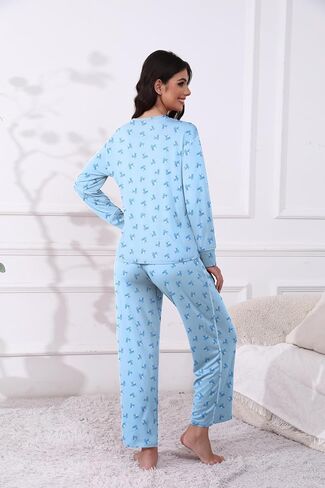 Ekouaer Women's Pajamas Set 2 Piece Long Sleeve Loungewear Sets Cover Stitch Crewneck Top and Long Pants with Pockets in Saudi Arabia