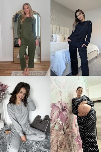 Ekouaer Women's Pajamas Set 2 Piece Long Sleeve Loungewear Sets Cover Stitch Crewneck Top and Long Pants with Pockets in Saudi Arabia