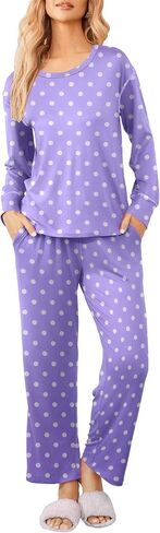 Ekouaer Women's Pajamas Set 2 Piece Long Sleeve Loungewear Sets Cover Stitch Crewneck Top and Long Pants with Pockets in Saudi Arabia