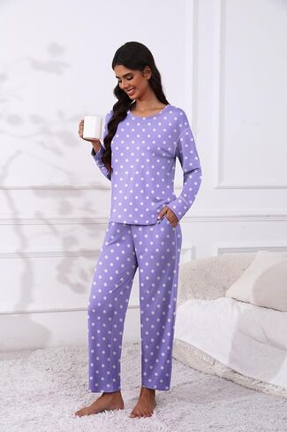 Ekouaer Women's Pajamas Set 2 Piece Long Sleeve Loungewear Sets Cover Stitch Crewneck Top and Long Pants with Pockets in Saudi Arabia