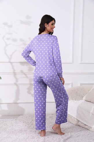 Ekouaer Women's Pajamas Set 2 Piece Long Sleeve Loungewear Sets Cover Stitch Crewneck Top and Long Pants with Pockets in Saudi Arabia