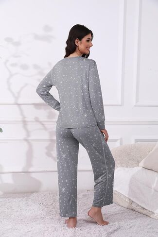 Ekouaer Women's Pajamas Set 2 Piece Long Sleeve Loungewear Sets Cover Stitch Crewneck Top and Long Pants with Pockets in Saudi Arabia