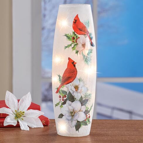 Collections Etc Winter Floral Cardinal LED Lighted Hurricane Lamp in Saudi Arabia