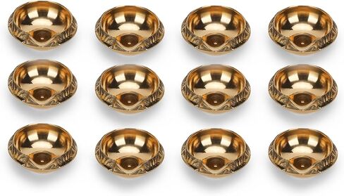 Golden Brass Kuber Diya Deepak – Handmade Traditional Oil Lamp Set of 8 for Diwali Pooja and Home Decoration, Made of Virgin Brass Metal Perfect for Festival Celebrations - Size (2.50") in Kuwait
