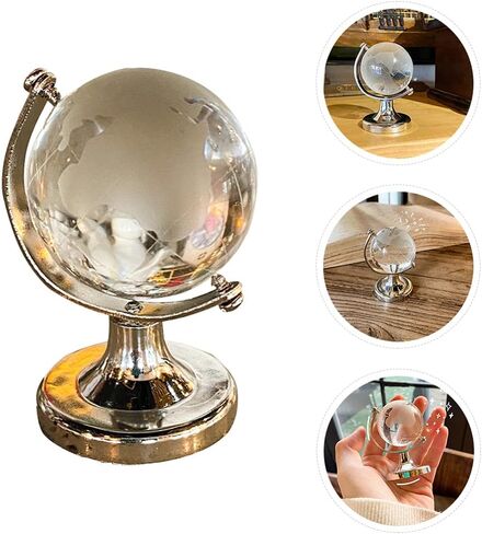 LIFKOME 2Pcs Mini Round Crystal Earth Globe, Crystal Ball Glass Sphere Display Globe 3D Crystal Sphere with Stand World Globe Model Designed Desktop Ornament (2.36X1.38X1.38inch in Saudi Arabia