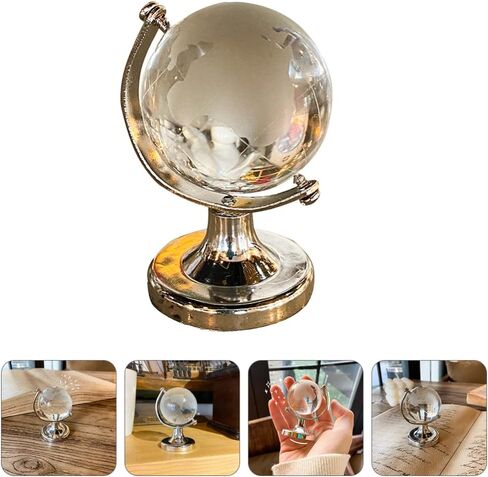 LIFKOME 2Pcs Mini Round Crystal Earth Globe, Crystal Ball Glass Sphere Display Globe 3D Crystal Sphere with Stand World Globe Model Designed Desktop Ornament (2.36X1.38X1.38inch in Saudi Arabia