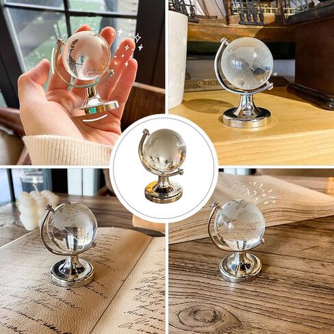 LIFKOME 2Pcs Mini Round Crystal Earth Globe, Crystal Ball Glass Sphere Display Globe 3D Crystal Sphere with Stand World Globe Model Designed Desktop Ornament (2.36X1.38X1.38inch in Saudi Arabia