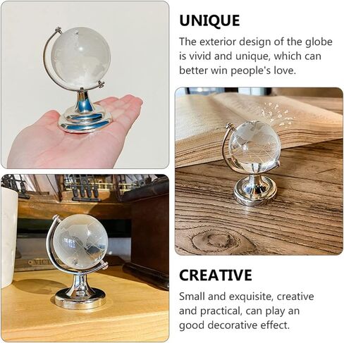 LIFKOME 2Pcs Mini Round Crystal Earth Globe, Crystal Ball Glass Sphere Display Globe 3D Crystal Sphere with Stand World Globe Model Designed Desktop Ornament (2.36X1.38X1.38inch in Saudi Arabia