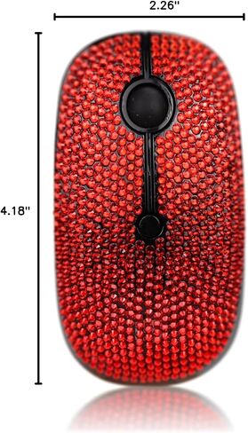 WONGS Bling Austrian Pink Crystal Rhinestone Wireless Mouse, Slim Silent 2.4G Portable Mobile Optical Mice, 3 Adjustable DPI Levels for Notebook, PC, Laptop, Computer, MacBook - Red in Saudi Arabia