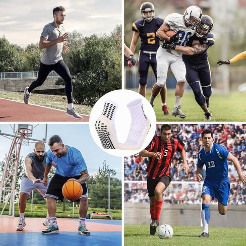 8 Pack Men's Soccer Socks Anti Slip Non-Slip Grip Pads for Football Basketball Sports Grip Soccer Socks in Kuwait