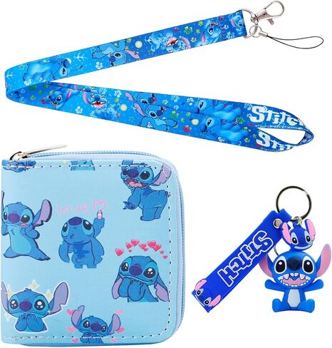 محفظة من جلد البولي يوريثان كارتونية مع حبل سلسلة مفاتيح Ohana ومحفظة عملات معدنية وحامل بطاقة الائتمان للنساء والفتيات (WA SDZ B 2404) in Kuwait