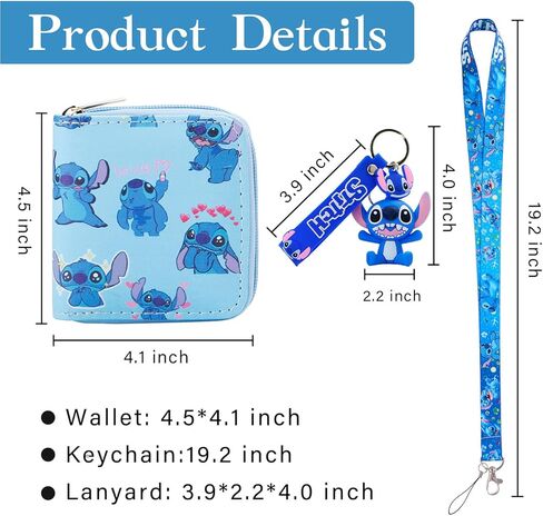 محفظة من جلد البولي يوريثان كارتونية مع حبل سلسلة مفاتيح Ohana ومحفظة عملات معدنية وحامل بطاقة الائتمان للنساء والفتيات (WA SDZ B 2404) in Kuwait