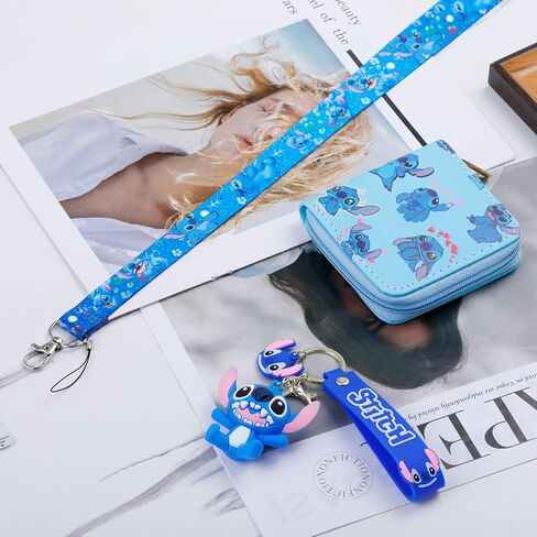 محفظة من جلد البولي يوريثان كارتونية مع حبل سلسلة مفاتيح Ohana ومحفظة عملات معدنية وحامل بطاقة الائتمان للنساء والفتيات (WA SDZ B 2404) in Kuwait