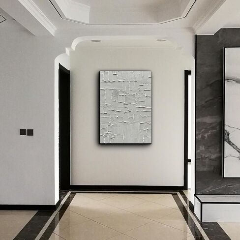 Eonzeun مجردة 3D أبيض سميك محكم جدار الفن، لوحة زيتية مرسومة باليد على قماش 28x40 بوصة، لوحات الحائط الحديثة الحد الأدنى لديكور جدار المنزل in Saudi Arabia
