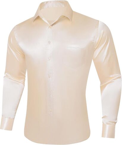 DiBanGu Mens Long Sleeve Button Down Shirt,Satin Shiny Dress Shirt for Men Solid Regular Fit Shirts with Pocket Wedding Party in Kuwait