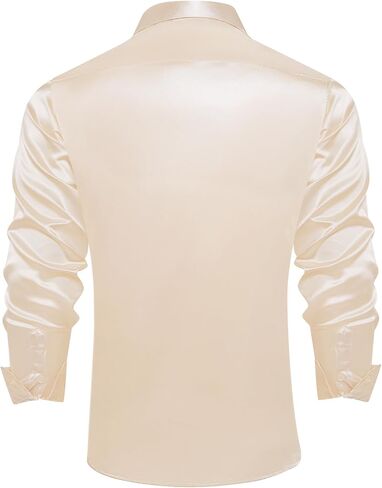 DiBanGu Mens Long Sleeve Button Down Shirt,Satin Shiny Dress Shirt for Men Solid Regular Fit Shirts with Pocket Wedding Party in Kuwait