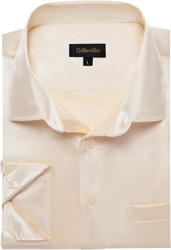 DiBanGu Mens Long Sleeve Button Down Shirt,Satin Shiny Dress Shirt for Men Solid Regular Fit Shirts with Pocket Wedding Party in Kuwait