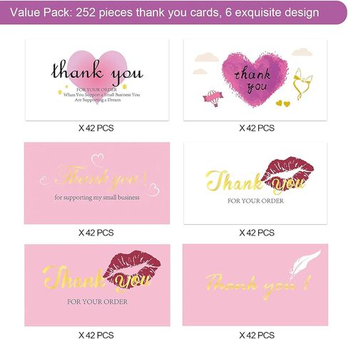 252 Thank You for Supporting My Small Business Cards, 6 Elegant Gold Foil Design Thank You for Your Order Appreciation Cards for Small Business Boutique Supplies, 3.5 x 2" Business Card Size（Black） in Saudi Arabia
