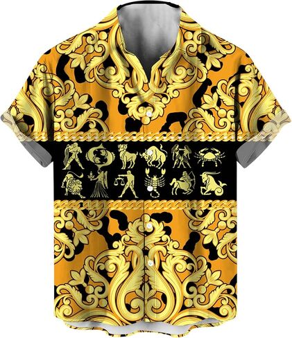 Funny Gold Floral Shirt Fashion Hip Hop Graphic Short Sleeved Button Shirt in Kuwait