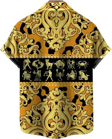 Funny Gold Floral Shirt Fashion Hip Hop Graphic Short Sleeved Button Shirt in Kuwait