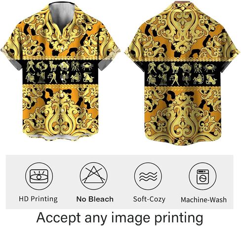 Funny Gold Floral Shirt Fashion Hip Hop Graphic Short Sleeved Button Shirt in Kuwait