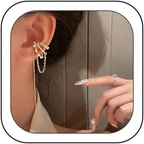 Ear Cuffs Non Piercing Gold Ear Cuff Earrings for Women Hoop Chain Earrings Dangle Hypoallergenic Clip on Earrings Adjustable Cartilage Earrings Gifts in Saudi Arabia
