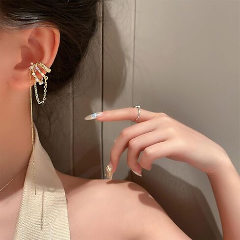 Ear Cuffs Non Piercing Gold Ear Cuff Earrings for Women Hoop Chain Earrings Dangle Hypoallergenic Clip on Earrings Adjustable Cartilage Earrings Gifts in Saudi Arabia