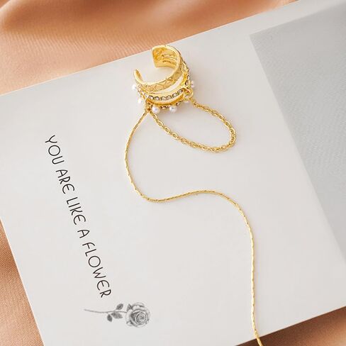 Ear Cuffs Non Piercing Gold Ear Cuff Earrings for Women Hoop Chain Earrings Dangle Hypoallergenic Clip on Earrings Adjustable Cartilage Earrings Gifts in Saudi Arabia