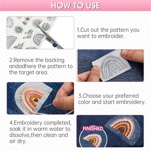 86 قطعة من أنماط التطريز اليدوي، أنماط التطريز القابلة للذوبان في الماء مع الزهرة والعشب والفراشة وقوس قزح والفطر والفراشة والجرو والقطط in Kuwait