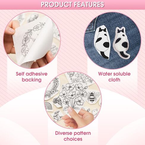 86 قطعة من أنماط التطريز اليدوي، أنماط التطريز القابلة للذوبان في الماء مع الزهرة والعشب والفراشة وقوس قزح والفطر والفراشة والجرو والقطط in Kuwait