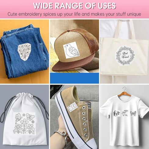 86 قطعة من أنماط التطريز اليدوي، أنماط التطريز القابلة للذوبان في الماء مع الزهرة والعشب والفراشة وقوس قزح والفطر والفراشة والجرو والقطط in Kuwait