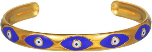Evil Eye Bracelet for Women -18K Gold Plated Women's Stainless Steel Cuff Bracelets Evil Eye Drop Oil Blue Eyes Protection Bracelet in Saudi Arabia