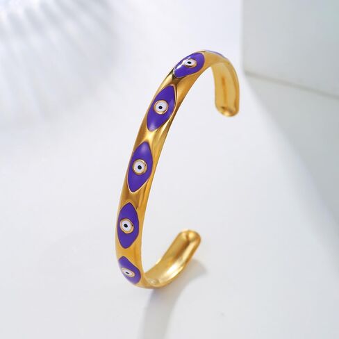 Evil Eye Bracelet for Women -18K Gold Plated Women's Stainless Steel Cuff Bracelets Evil Eye Drop Oil Blue Eyes Protection Bracelet in Saudi Arabia