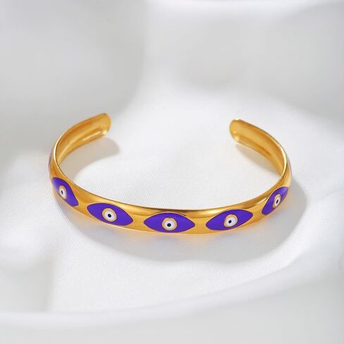 Evil Eye Bracelet for Women -18K Gold Plated Women's Stainless Steel Cuff Bracelets Evil Eye Drop Oil Blue Eyes Protection Bracelet in Saudi Arabia